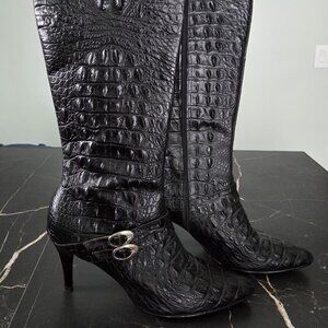 Veari Black Alligator Heeled Boots Size 27D